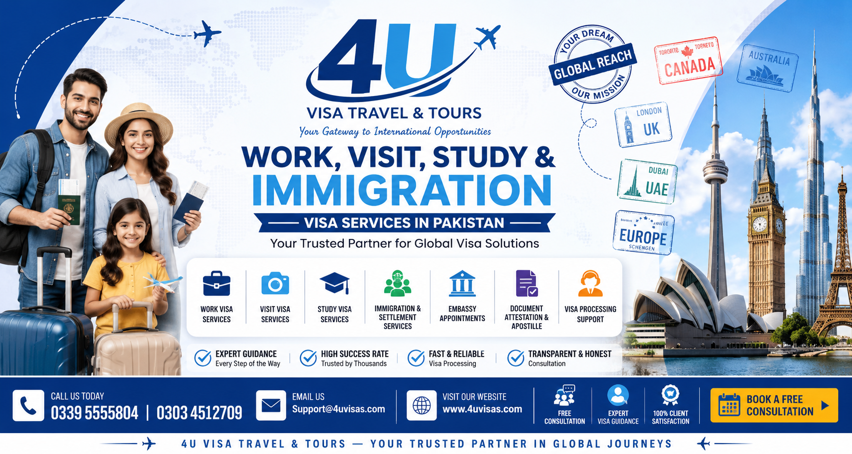 4U Visa Travel & Tours | Work, Visit, Study & Immigration Visa Services in Pakistan