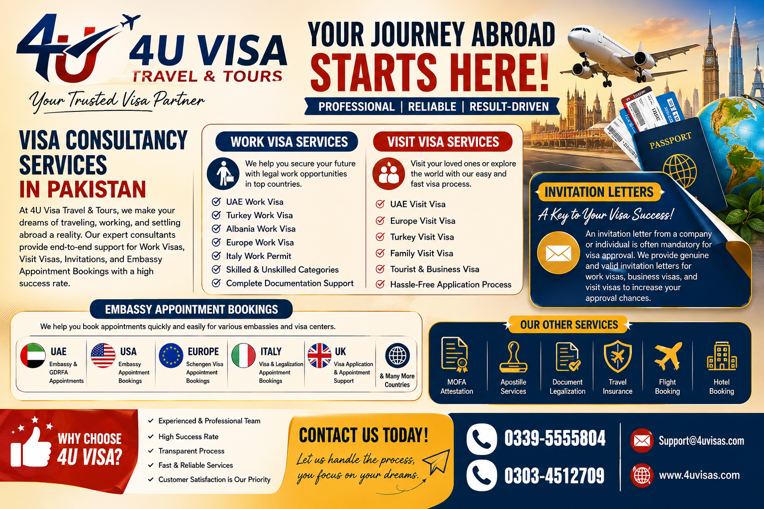 4U Visa Travel & Tours | Trusted Visa Consultant in Pakistan for Work & Visit Visa Services